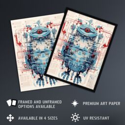 Artery8 Wall Art Print Bird Robot Hybrid Schematic Blue Futuristic Secret Spy Cam Complex Arcane Manuscript Gift For Him Man Cave Art Framed - thumbnail 2