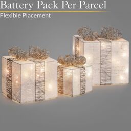 Christow Light Up Christmas Presents LED Parcels Battery Operated with Timer Set of 3 in White - thumbnail 4