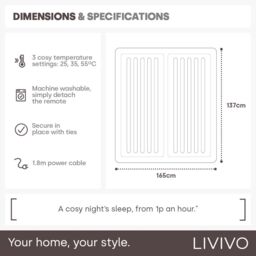 LIVIVO Dual-Control Electric Under-Blanket - King in White - thumbnail 9