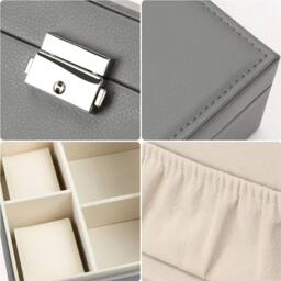 Havendro 2 Layer Large Jewellery Boxes Leather Storage Case in Grey - Size: 10 - thumbnail 5