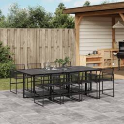Berkfield Home Beautiful 9 Piece Garden Dining Set Black Poly Rattan - thumbnail 2