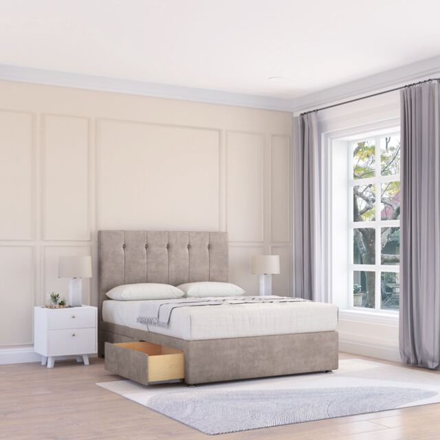 "Sloomy Highbury Plush Bed Set With 4 Drawers, Mattress & 54"" Headboard in Stone - Size: King" - image 1