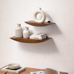 MH London Wall Shelf Set of 2 Solid Wood Wall Mounted Shelf Bookshelves - Hutch in Walnut - thumbnail 3