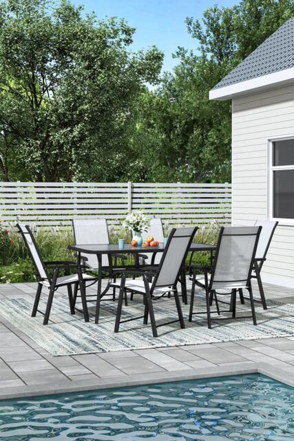 Garden Sanctuary 6-Seater Patio Tempered Glass Garden Coffee Table & Chairs Set in Black