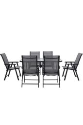 Garden Sanctuary 6-Seater Patio Tempered Glass Garden Coffee Table & Chairs Set in Black - thumbnail 3