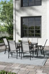 Garden Sanctuary 6-Seater Patio Tempered Glass Garden Coffee Table & Chairs Set in Black - thumbnail 2