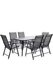 Garden Sanctuary 6-Seater Patio Tempered Glass Garden Coffee Table & Chairs Set in Black - thumbnail 4