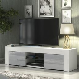 Creative Furniture TV Unit 130cm Modern - White with High Gloss Grey Doors