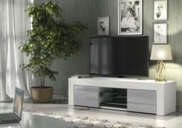 Creative Furniture TV Unit 130cm Modern - White with High Gloss Grey Doors - thumbnail 2