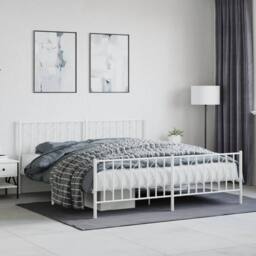 Berkfield Home Metal Bed Frame without Mattress with Footboard¬†White 183x213cm in White - Size: 183x213 cm - thumbnail 2