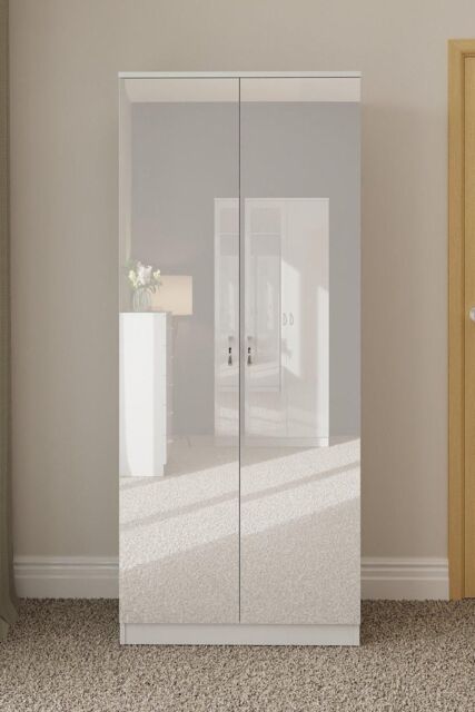 FWStyle High Gloss 2 Door Scratch Resistant Double Wardrobe in White - image 1