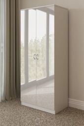 FWStyle High Gloss 2 Door Scratch Resistant Double Wardrobe in White - thumbnail 2