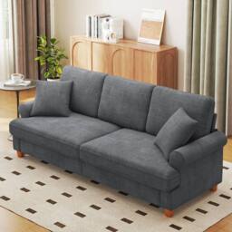 Dprodo 220CM Chenille Sofa Sleeper Deep Seat Couch in Grey - thumbnail 1