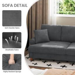 Dprodo 220CM Chenille Sofa Sleeper Deep Seat Couch in Grey - thumbnail 5