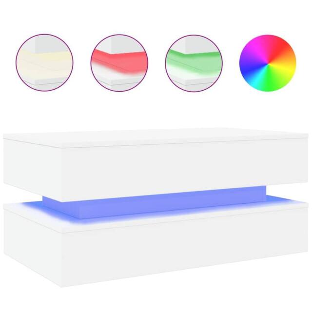 Berkfield Home Coffee Table with LED Lights White 90x50x40 cm - Size: 90 x 50 x 40 cm - image 1