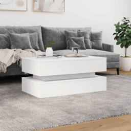 Berkfield Home Coffee Table with LED Lights White 90x50x40 cm - Size: 90 x 50 x 40 cm - thumbnail 4
