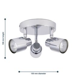 First Choice Lighting Chrome 3 Light IP44 Bathroom Round Spotlight Plate in Silver - thumbnail 5