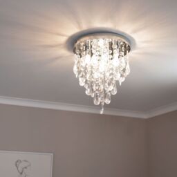 ValueLights Lara Chrome Flush Chandelier Style Acrylic Droplet Ceiling Light in Silver