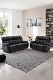 More4Homes Chester Electric Recliner Bonded Leather 2+3 Seater Sofa Set in Black
