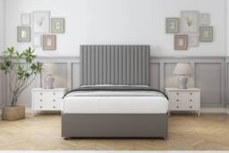 "Sloomy Manhattan Dumfries Divan Bed Base 4 Drawers - 54"" Headboard in Light Grey - Size: Small Double" - thumbnail 2