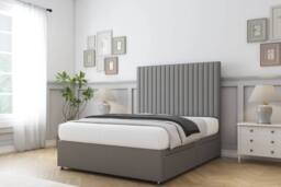 "Sloomy Manhattan Dumfries Divan Bed Base 4 Drawers - 54"" Headboard in Light Grey - Size: Small Double" - thumbnail 3
