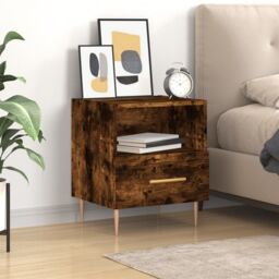 Berkfield Home Bedside Cabinet Smoked Oak 40x35x47.5 cm Engineered Wood in Brown - thumbnail 1