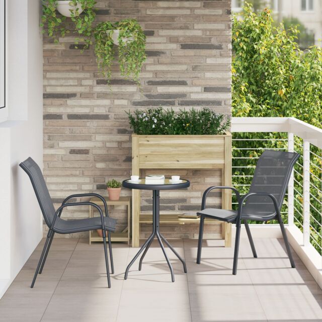 Berkfield Home 3 Piece Garden Bistro Set Anthracite Textilene & Steel in Grey - image 1