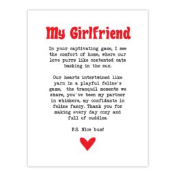 "Artery8 Love Poem Cat Lover Girlfriend Romantic Poetry Wall Art Print in White - Size: W24"" x H32""" - thumbnail 1