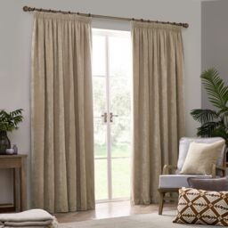 Yard Heavy Chenille Velvet Room Darkening Pencil Pleat Curtain Pair in Natural - Size: 229 cm width x 229 cm drop - thumbnail 2