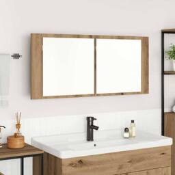 Berkfield Home LED Mirror Cabinet Artisan Oak 100x12x45 cm Engineered Wood in Brown - Size: 100 x 12 x 45 cm - thumbnail 2
