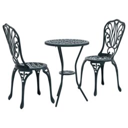 Berkfield Home 3-Piece Garden Bistro Set in Green Cast Aluminum - thumbnail 2