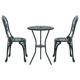 Berkfield Home 3-Piece Garden Bistro Set in Green Cast Aluminum - thumbnail 6