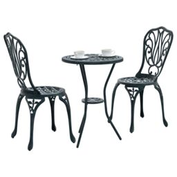 Berkfield Home 3-Piece Garden Bistro Set in Green Cast Aluminum - thumbnail 3