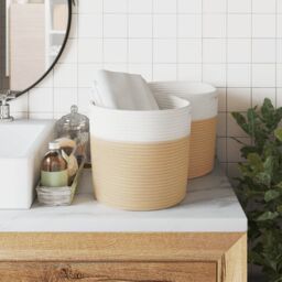 Berkfield Home Storage Baskets 2 pcs Beige & White √ò28x28 cm Cotton - Size: 28x28 cm - thumbnail 3