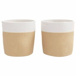 Berkfield Home Storage Baskets 2 pcs Beige & White √ò28x28 cm Cotton - Size: 28x28 cm - thumbnail 4