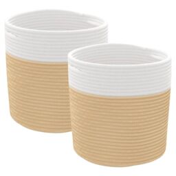 Berkfield Home Storage Baskets 2 pcs Beige & White √ò28x28 cm Cotton - Size: 28x28 cm - thumbnail 2