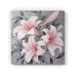 Warren Reed - Designer Pink Lilies On Grey Canvas - Size: w10 inch x h10 inch - thumbnail 2