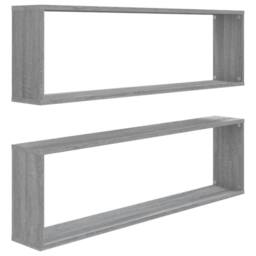 Berkfield Home Wall Cube Shelves 2 pcs Grey Sonoma 100x15x30 cm Engineered Wood - Size: 100 x 15 x 30 cm - thumbnail 3