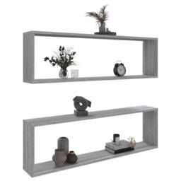 Berkfield Home Wall Cube Shelves 2 pcs Grey Sonoma 100x15x30 cm Engineered Wood - Size: 100 x 15 x 30 cm - thumbnail 8