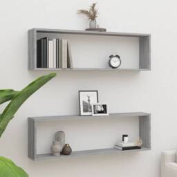 Berkfield Home Wall Cube Shelves 2 pcs Grey Sonoma 100x15x30 cm Engineered Wood - Size: 100 x 15 x 30 cm - thumbnail 2