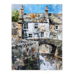 "Artery8 North Yorkshire Village Medieval Bridge Painting Wall Art Print in Grey - Size: W24"" x H32""" - thumbnail 1