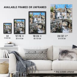 "Artery8 North Yorkshire Village Medieval Bridge Painting Wall Art Print in Grey - Size: W24"" x H32""" - thumbnail 3