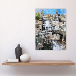 "Artery8 North Yorkshire Village Medieval Bridge Painting Wall Art Print in Grey - Size: W24"" x H32""" - thumbnail 4