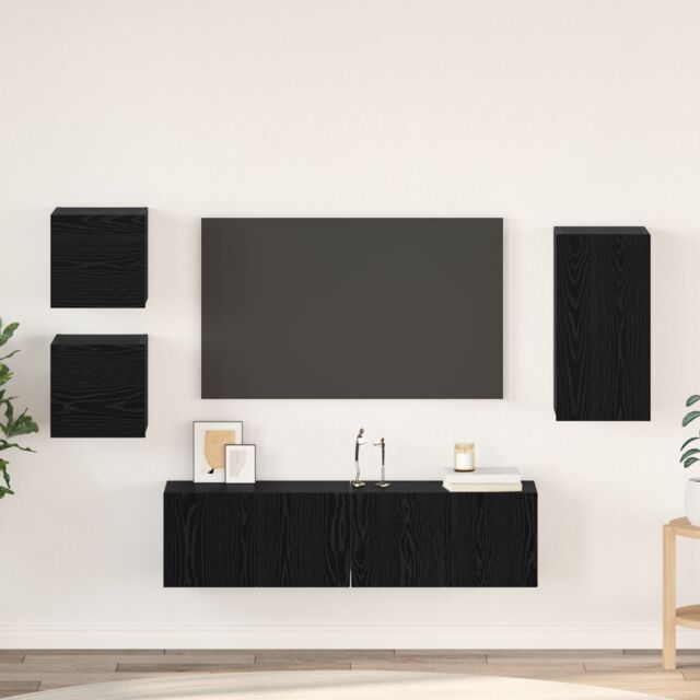Berkfield Home TV Cabinet Set with Shelf Wall-mounted Other with Storage 5 pcs Black oak Engineered wood - image 1