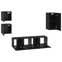 Berkfield Home TV Cabinet Set with Shelf Wall-mounted Other with Storage 5 pcs Black oak Engineered wood - thumbnail 8