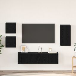 Berkfield Home TV Cabinet Set with Shelf Wall-mounted Other with Storage 5 pcs Black oak Engineered wood - thumbnail 1
