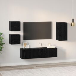 Berkfield Home TV Cabinet Set with Shelf Wall-mounted Other with Storage 5 pcs Black oak Engineered wood - thumbnail 4