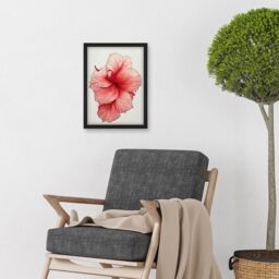 Artery8 Pink Hibiscus Flower Illustration Floral Pink Artwork Framed Wall Art Print A4 in Black - thumbnail 2