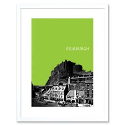 "Artery8 Wall Art Print Grassmarket Edinburgh Scotland Scottish Landmark Green Framed Art in White - Size: W7"" x H9""" - thumbnail 1