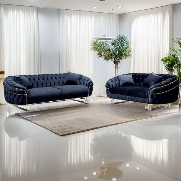 Sliding Wardrobes 4U Cammen 3+2 Plush Velvet Chesterfield Sofa Set Available in 3 Colors in Black - Size: 5 Pack - image 1